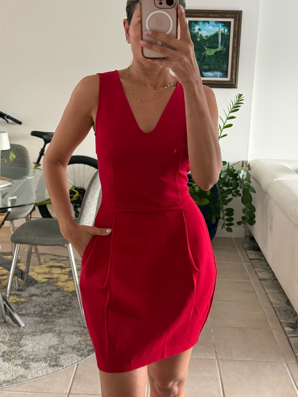 Armani Exchange Red V-Neck Mini Dress